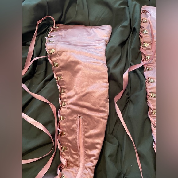 Light Pink Lace-up Stiletto Boots - Picture 4 of 13